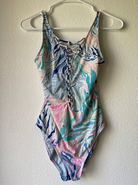 Lilly Pulitzer Isle Lattice Tropical Lace-Up One-Piece Swimsuit